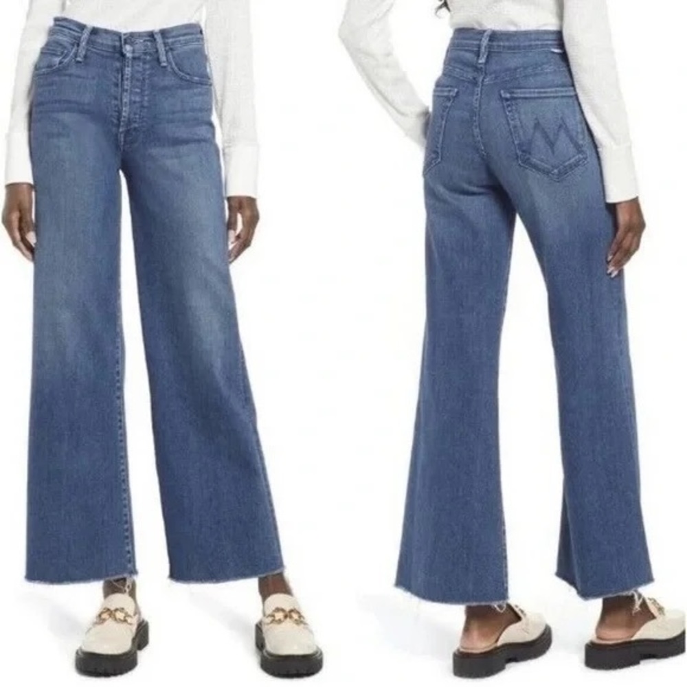 MOTHER THE TOMCAT ROLLER RAW HEM WIDE LEG JEANS LOVE ME TILL TOMORROW